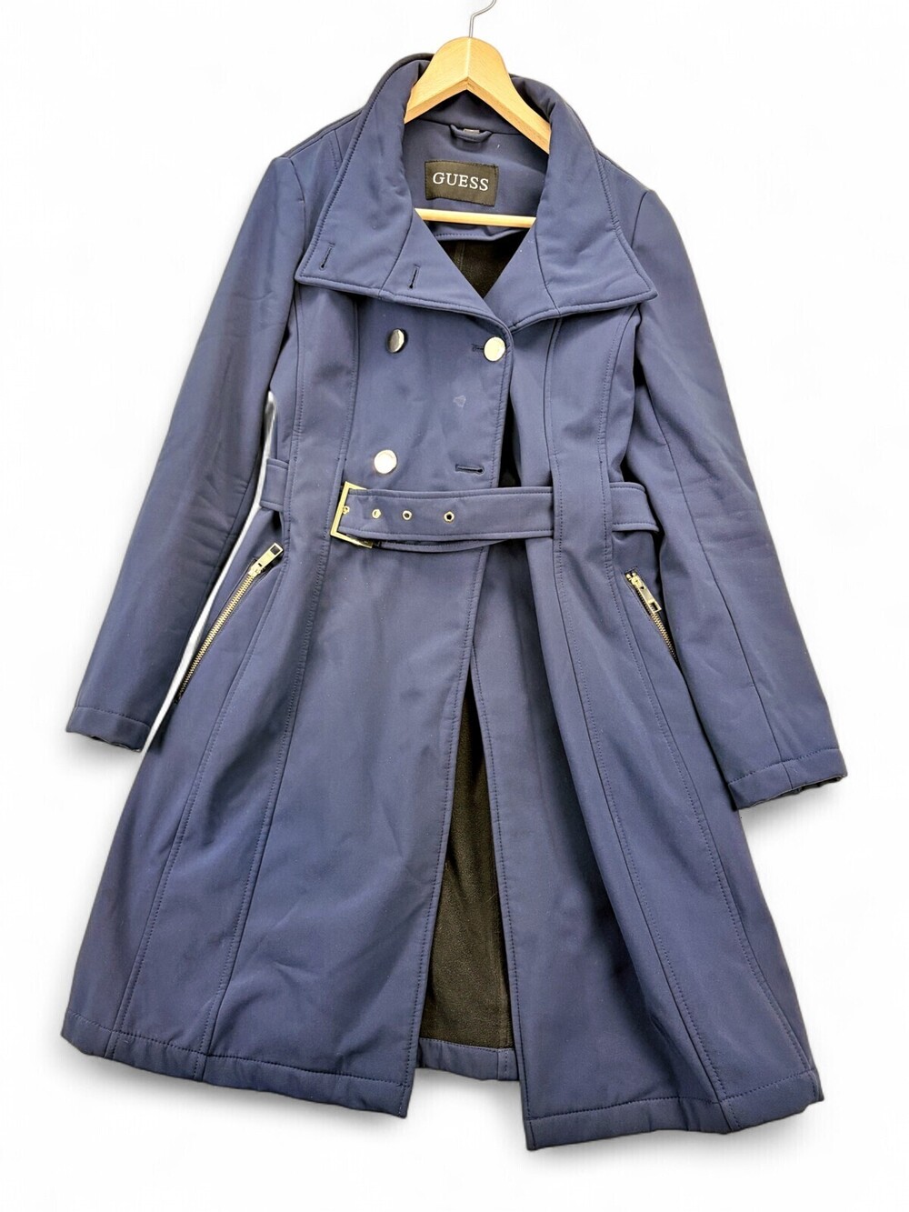 Guess Women's Navy Blue Belted Trench Coat M